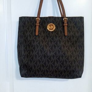 Michael Kors Large MK Logo Brown Leather Tote.14"W x 12.5" L x 3" D
